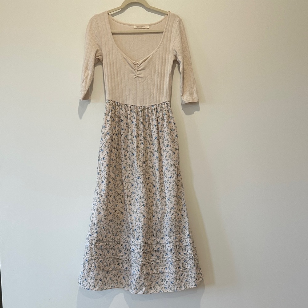 Christy Dawn Evelyn Ditsy Floral Pointelle Cream and Blue Dress